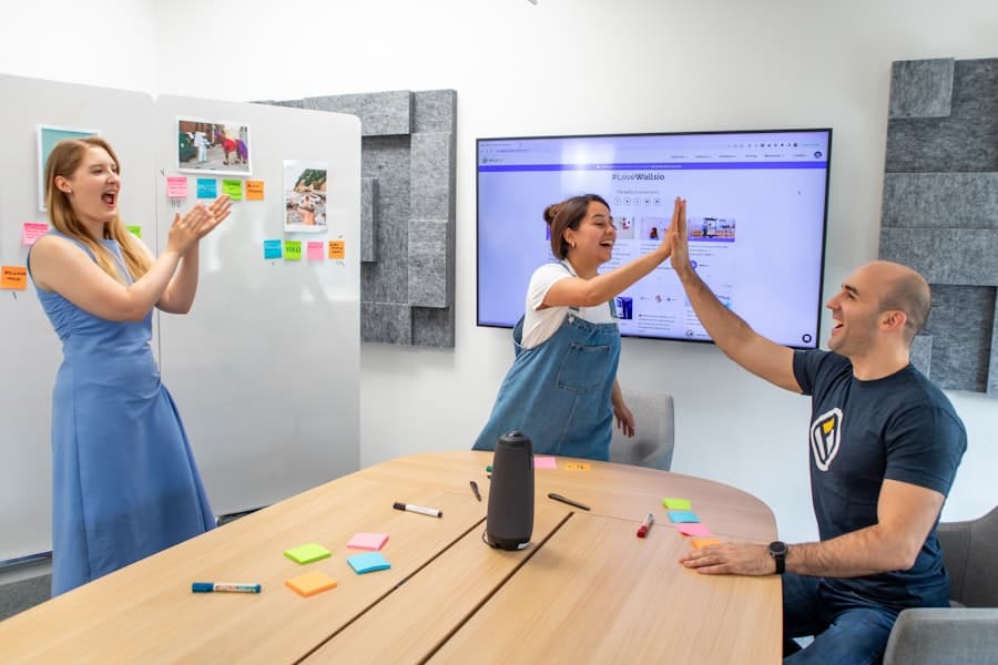A team celebrating during a virtual office party