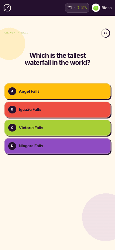 A player answering the same live trivia round on mobile